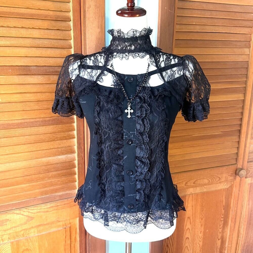 ACDC Rag J-fashion Gyaru Harajuku Dollcore Himekaji Black Cross & Chain Top M
